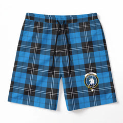 Ramsay Blue Ancient Tartan Crest Men's Beach Shorts