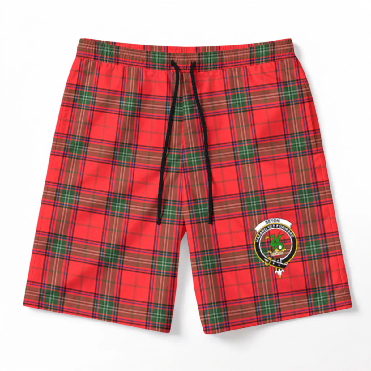 Seton Modern Tartan Crest Men's Beach Shorts