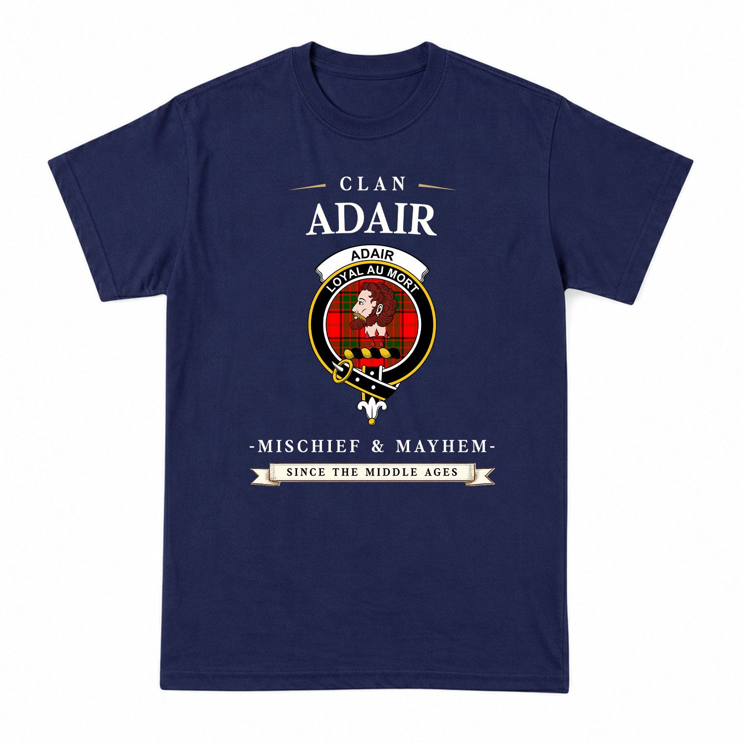 Adair Modern Tartan Crest Mischief and Mayhem T-shirt