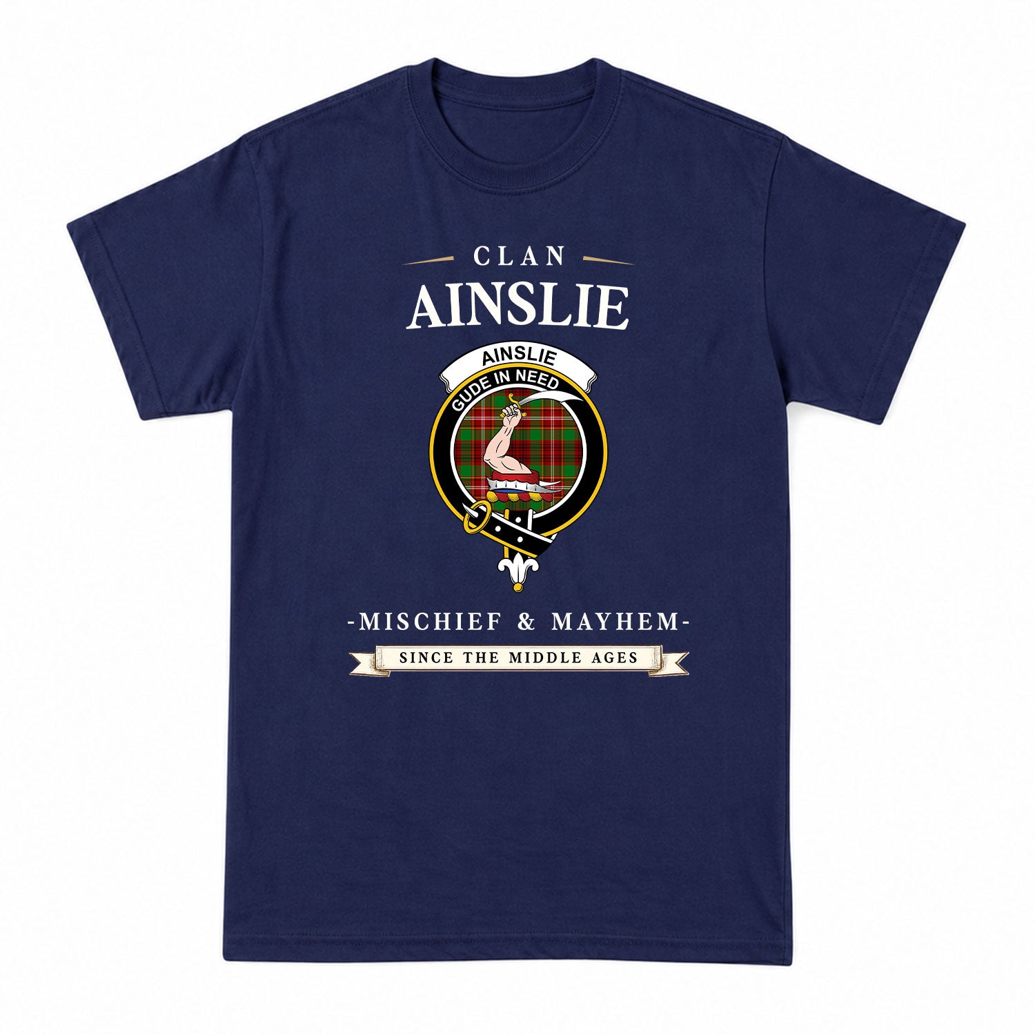 Ainslie Tartan Crest Mischief and Mayhem T-shirt