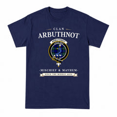 Arbuthnot Modern Tartan Crest Mischief and Mayhem T-shirt