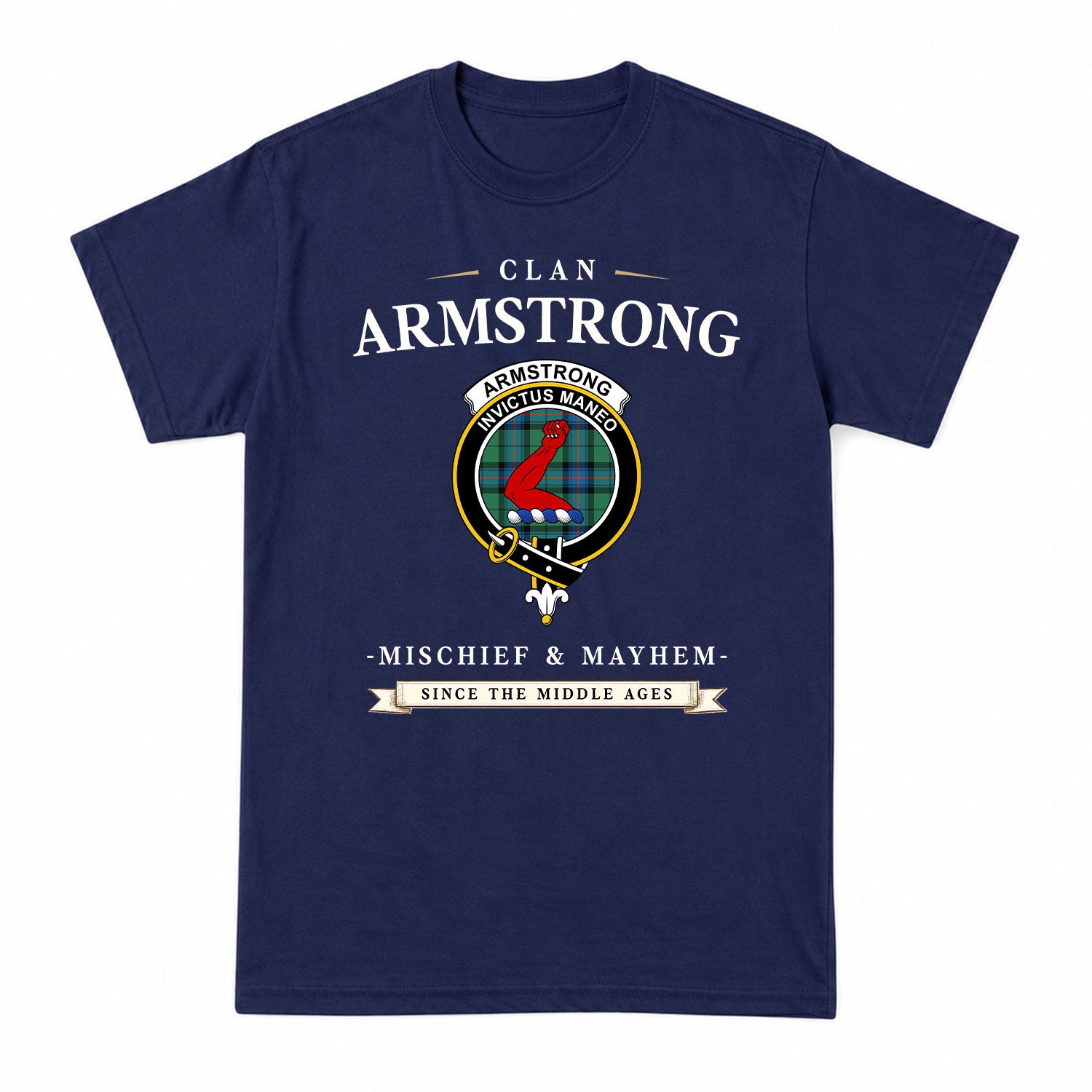 Armstrong Ancient Tartan Crest Mischief and Mayhem T-shirt