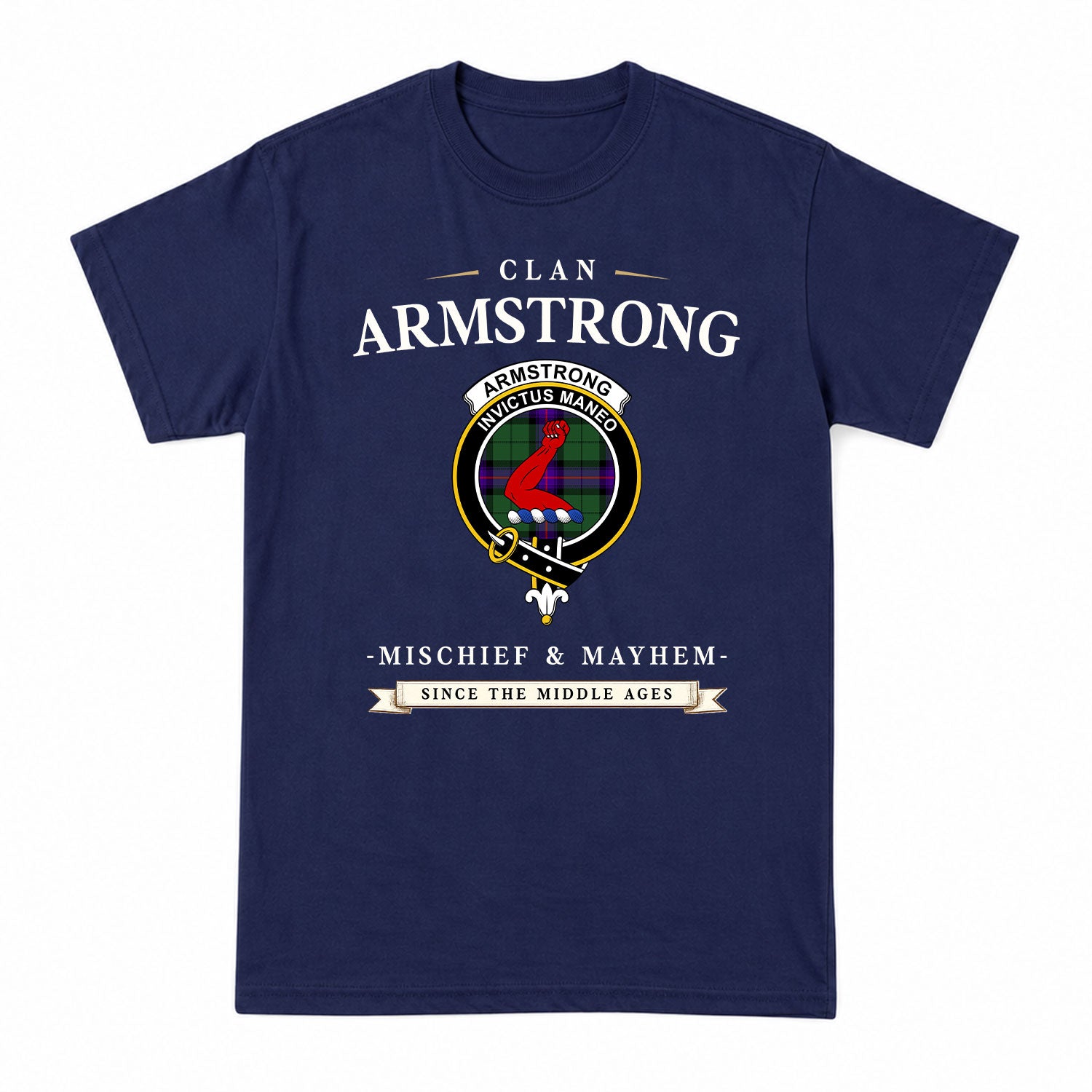 Armstrong Modern Tartan Crest Mischief and Mayhem T-shirt