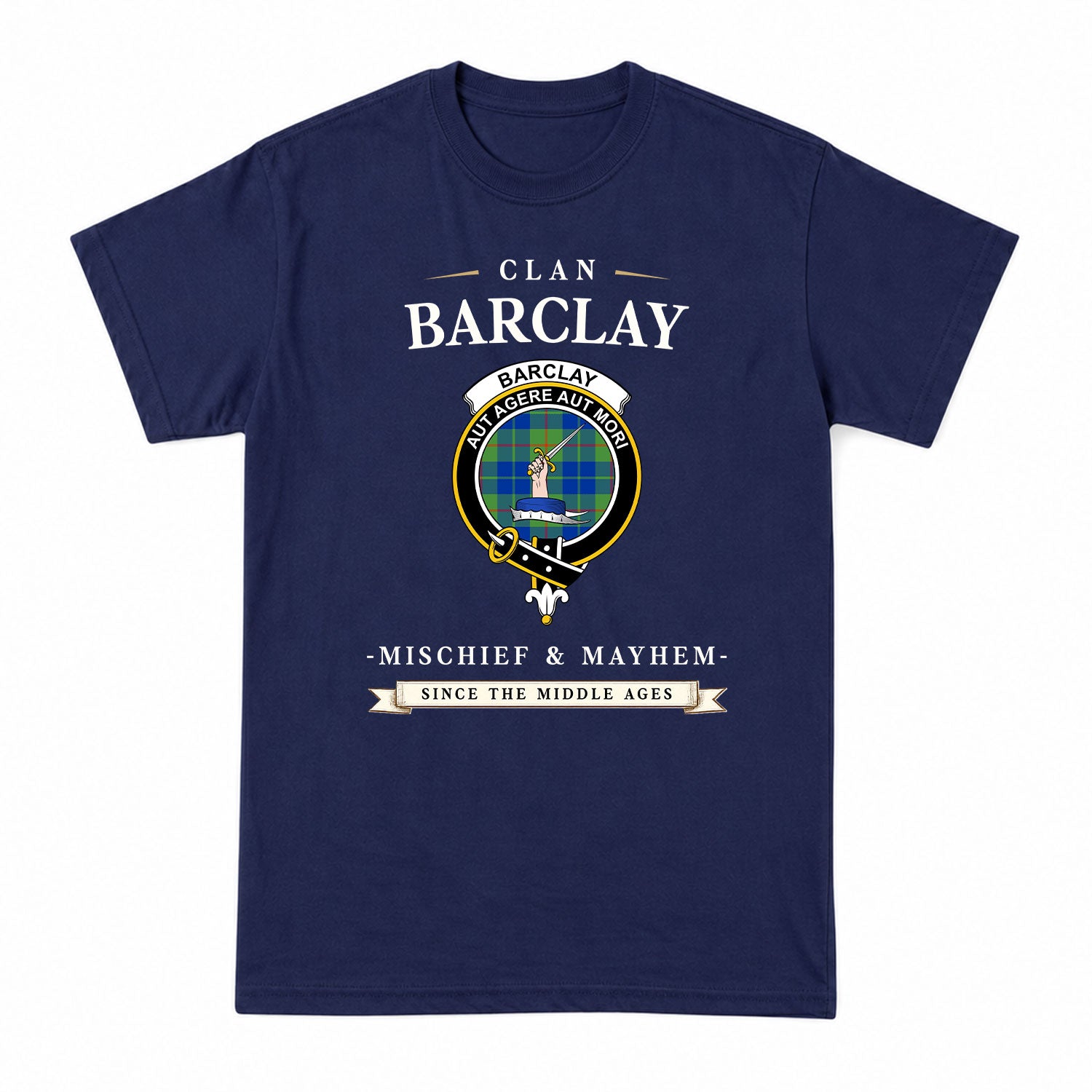 Barclay Hunting Ancient Tartan Crest Mischief and Mayhem T-shirt