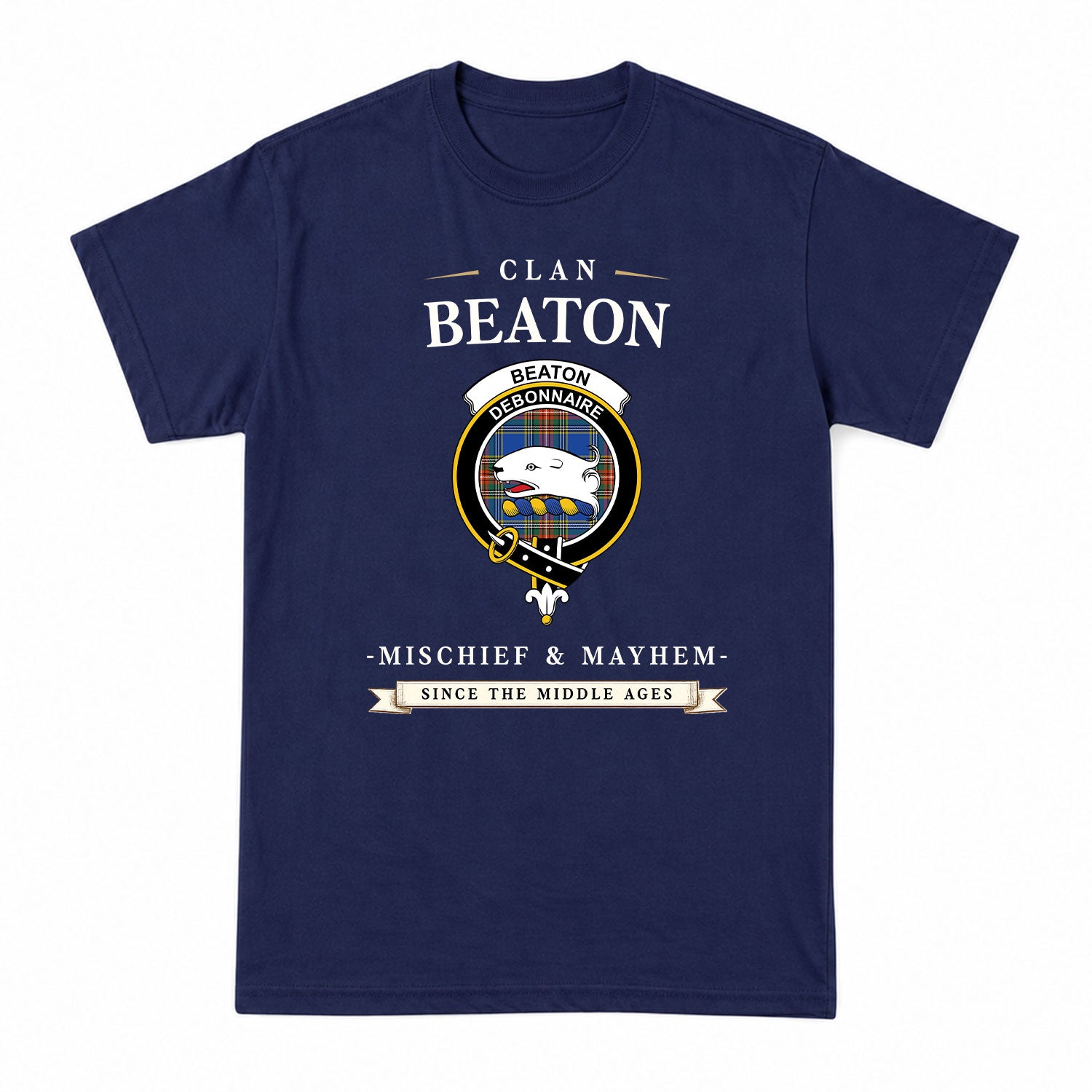 Beaton Ancient Tartan Crest Mischief and Mayhem T-shirt