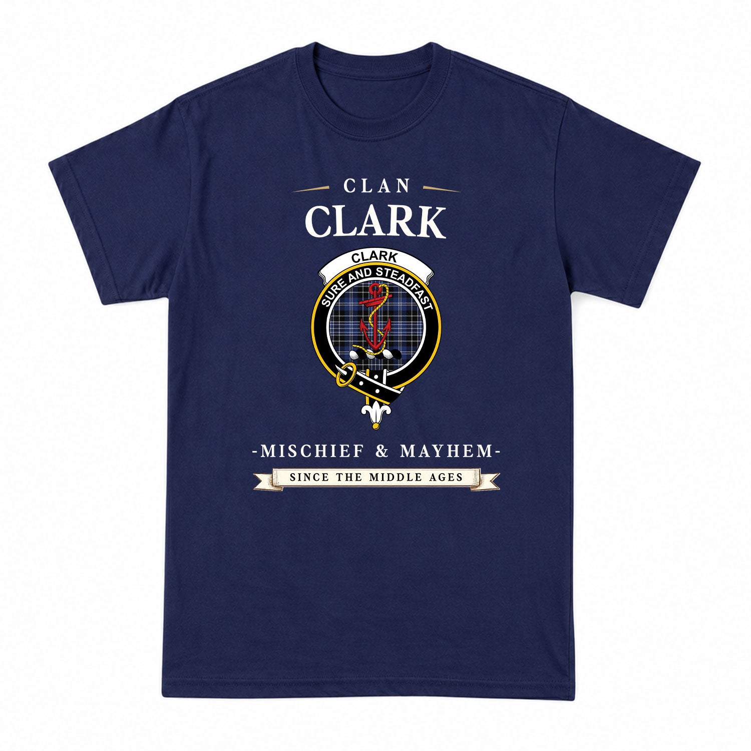 Clark Modern Tartan Crest Mischief and Mayhem T-shirt