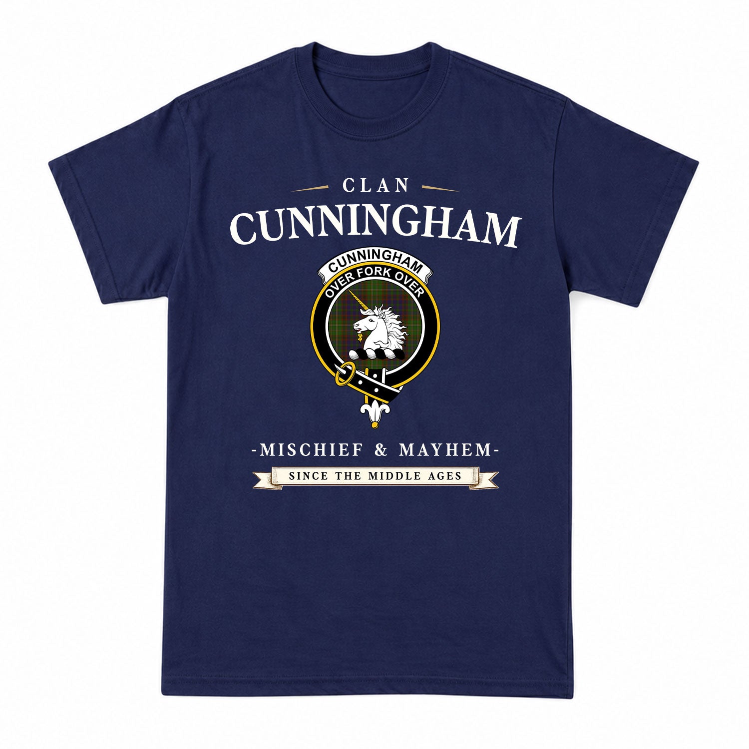 Cunningham Hunting Modern Tartan Crest Mischief and Mayhem T-shirt