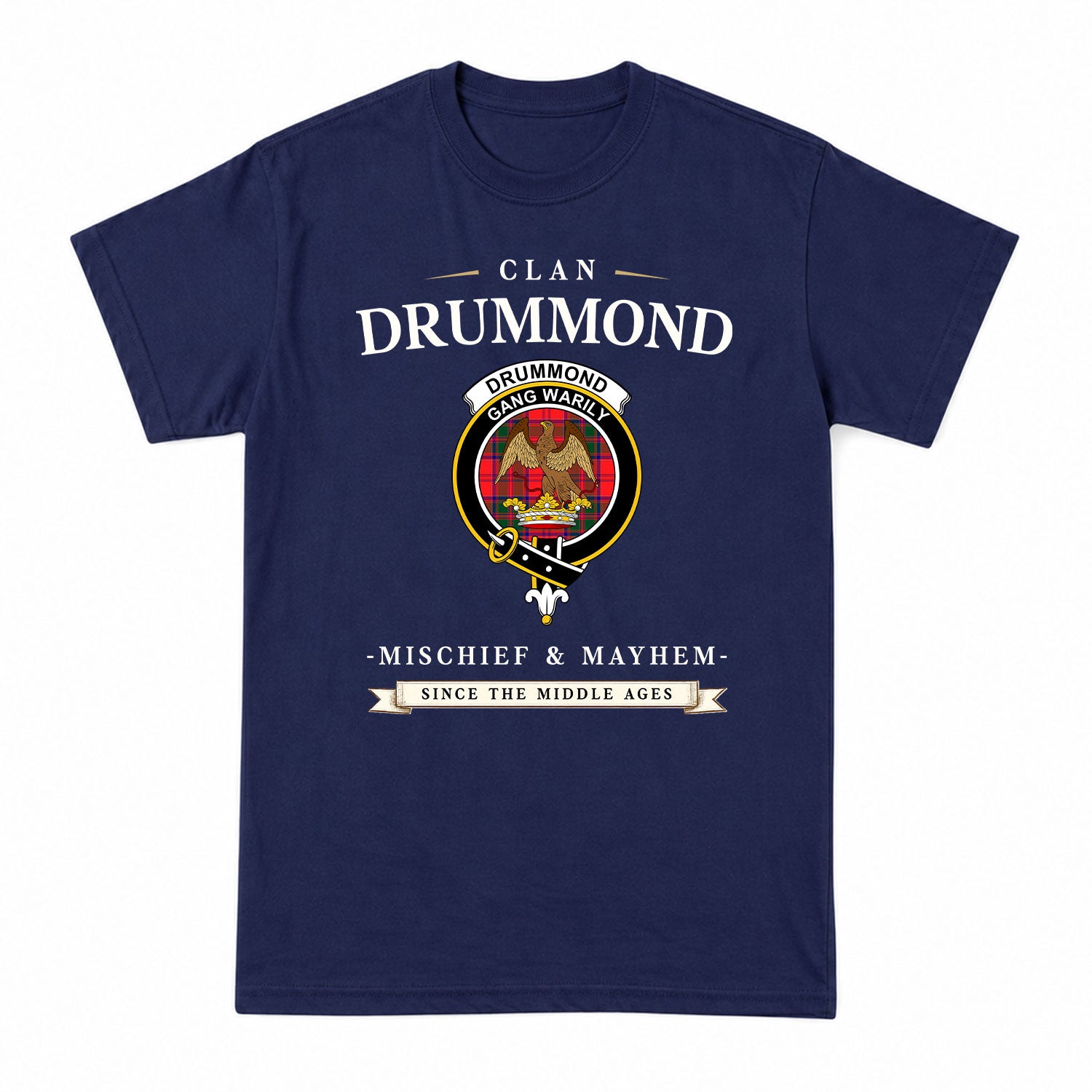 Drummond Modern Tartan Crest Mischief and Mayhem T-shirt