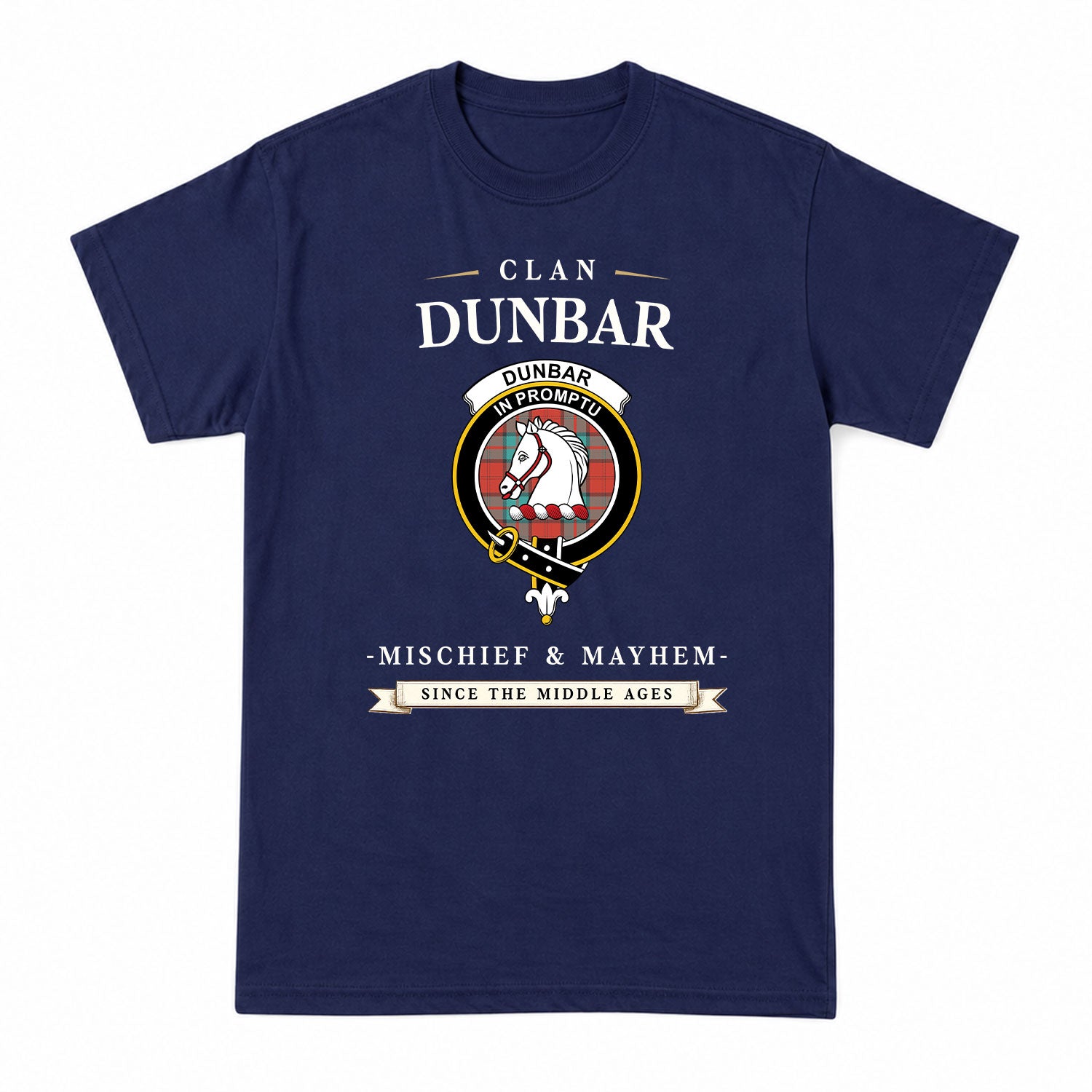 Dunbar Ancient Tartan Crest Mischief and Mayhem T-shirt