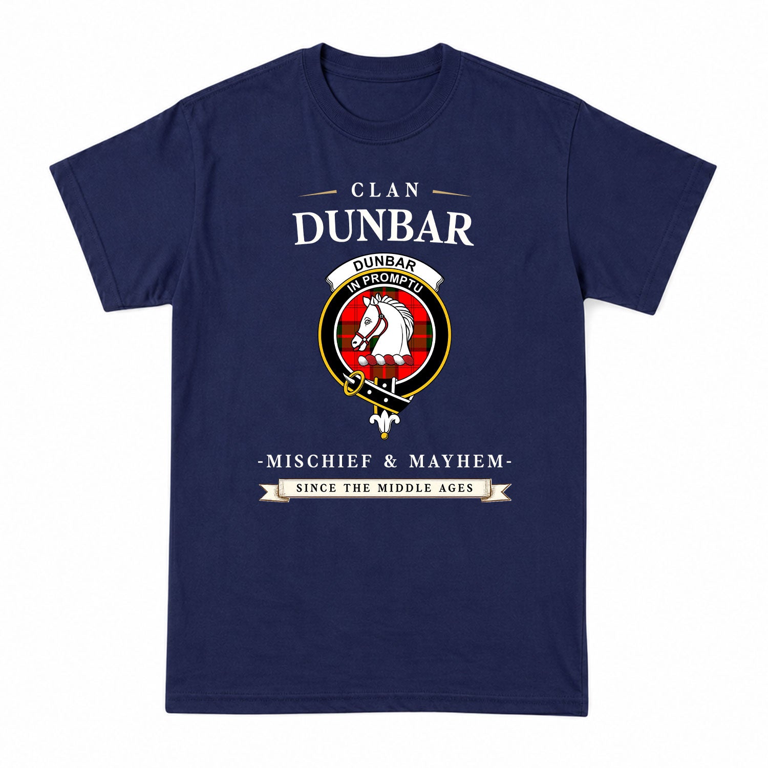 Dunbar Modern Tartan Crest Mischief and Mayhem T-shirt