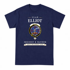 Elliot Modern Tartan Crest Mischief and Mayhem T-shirt