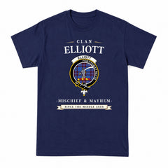 Elliott Modern Tartan Crest Mischief and Mayhem T-shirt