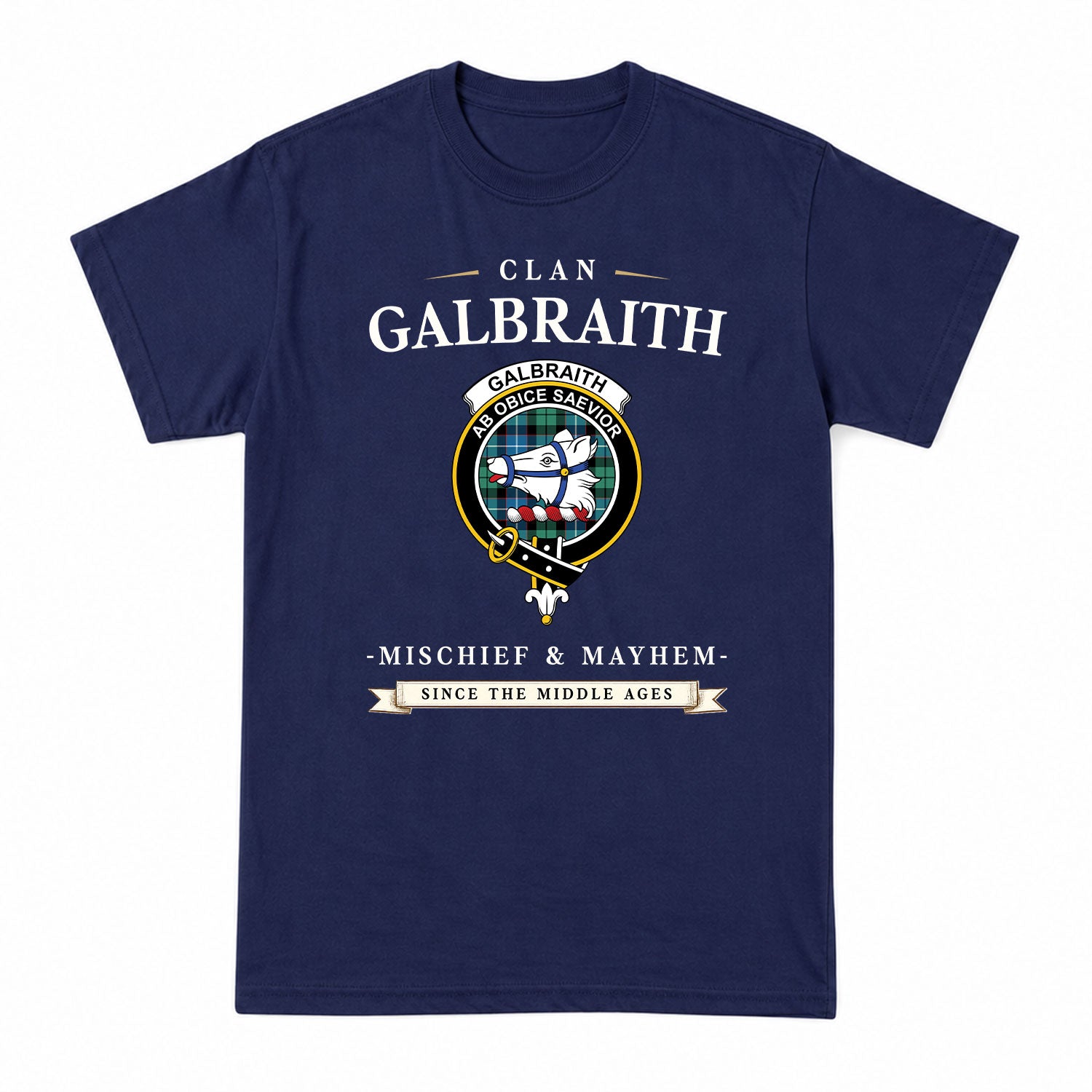 Galbraith Ancient Tartan Crest Mischief and Mayhem T-shirt