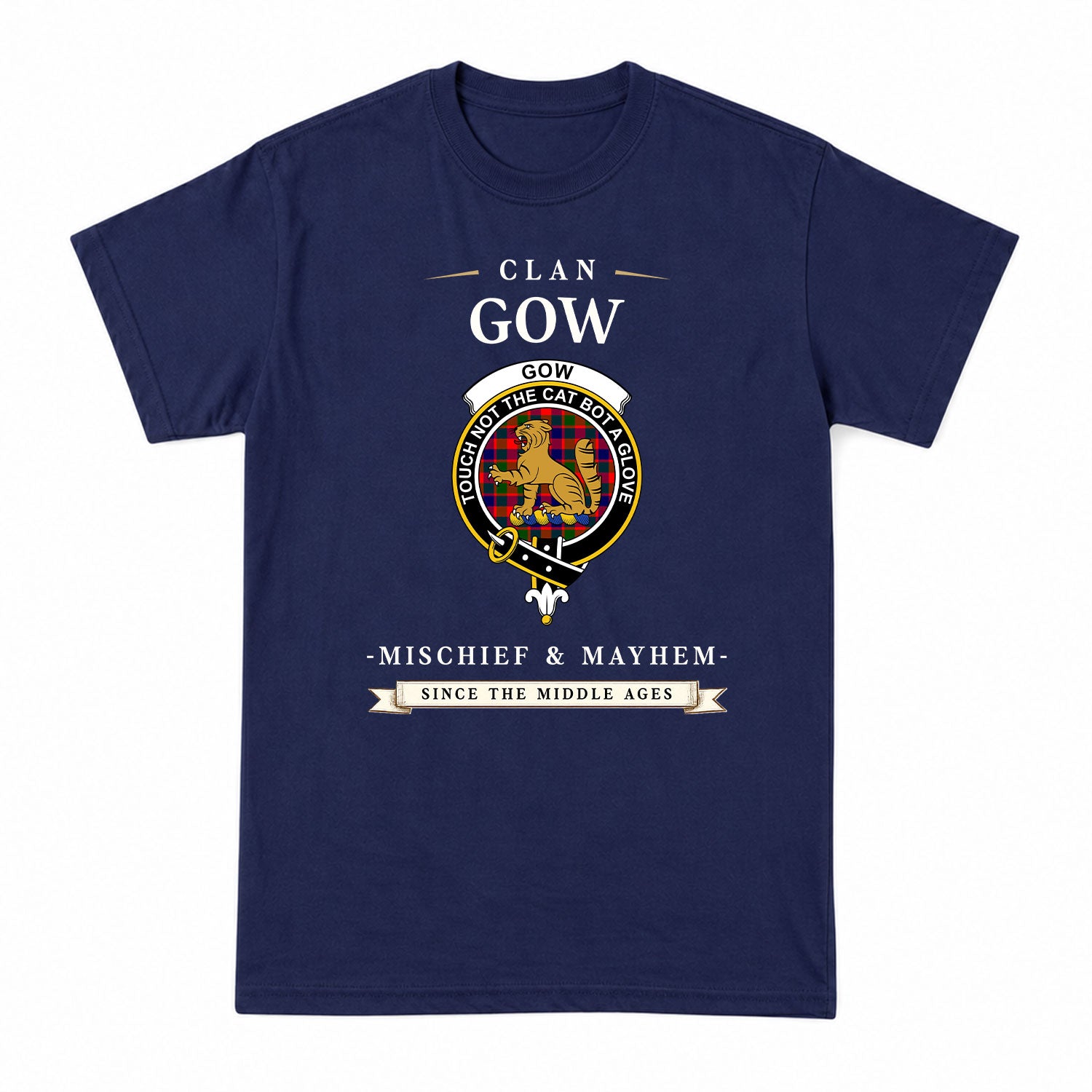 Gow (or McGouan) Tartan Crest Mischief and Mayhem T-shirt
