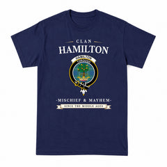 Hamilton Hunting Ancient Tartan Crest Mischief and Mayhem T-shirt