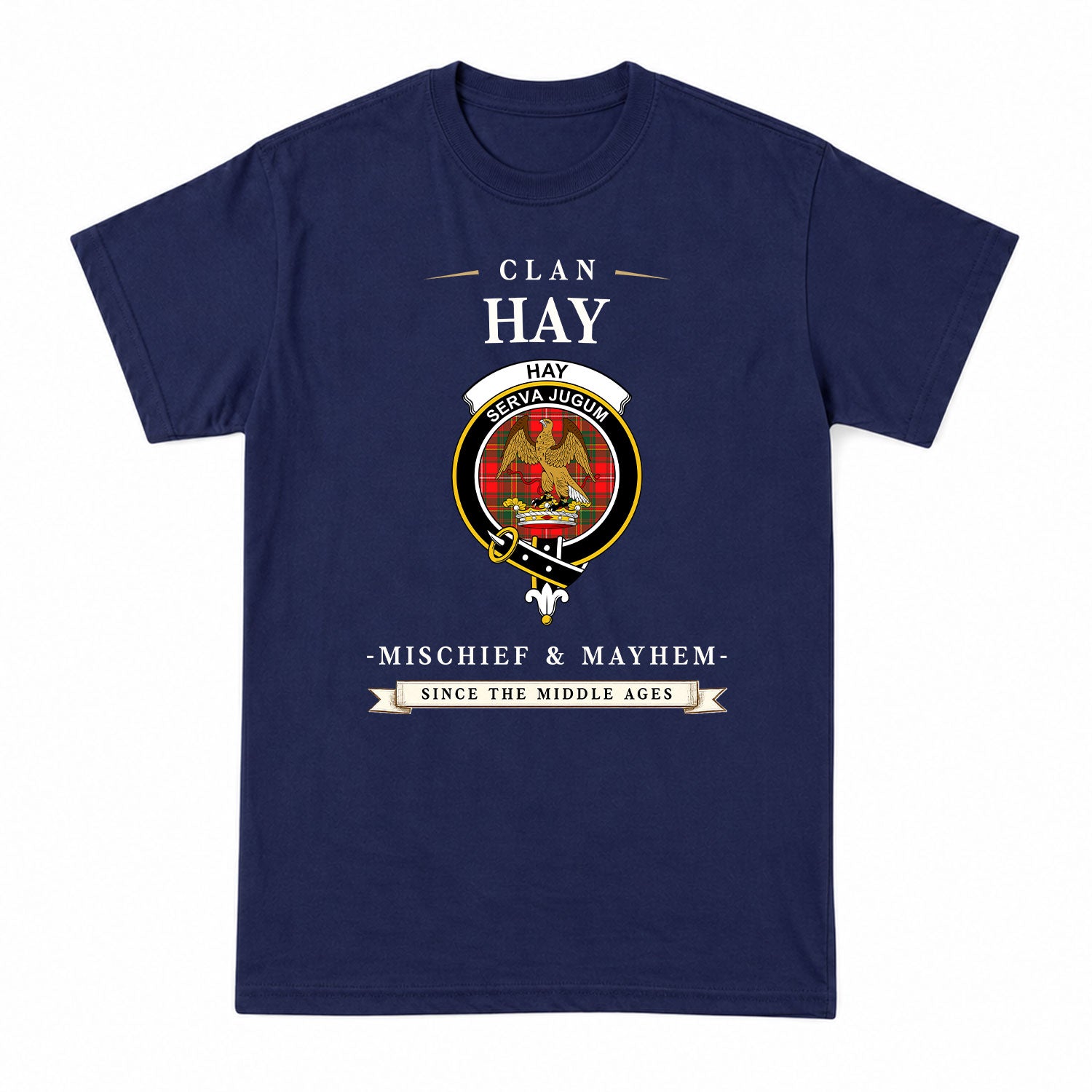 Hay Modern Tartan Crest Mischief and Mayhem T-shirt