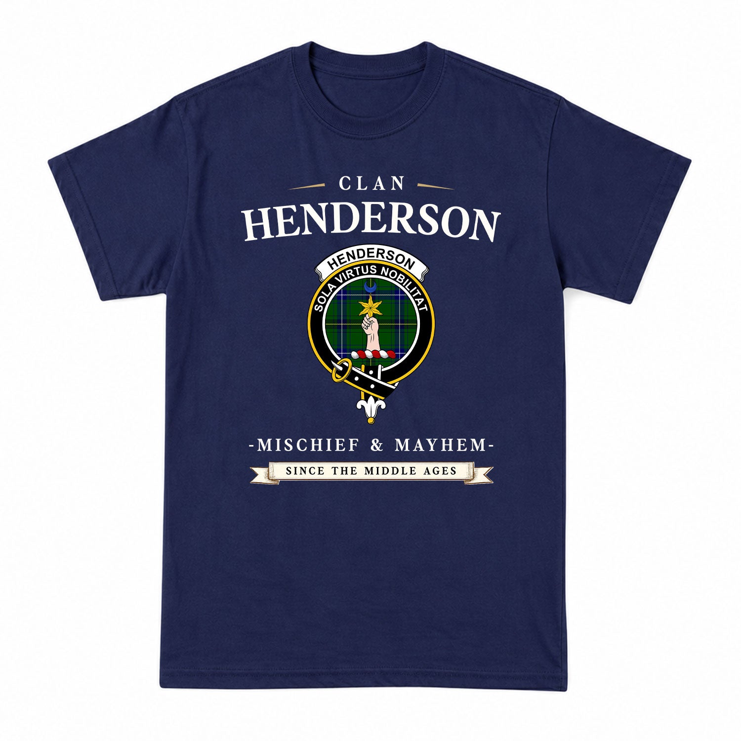 Henderson Modern Tartan Crest Mischief and Mayhem T-shirt
