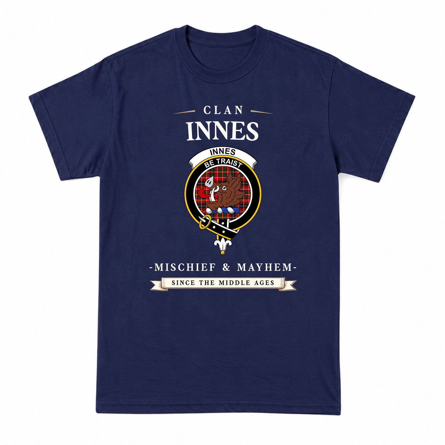 Innes Modern Tartan Crest Mischief and Mayhem T-shirt