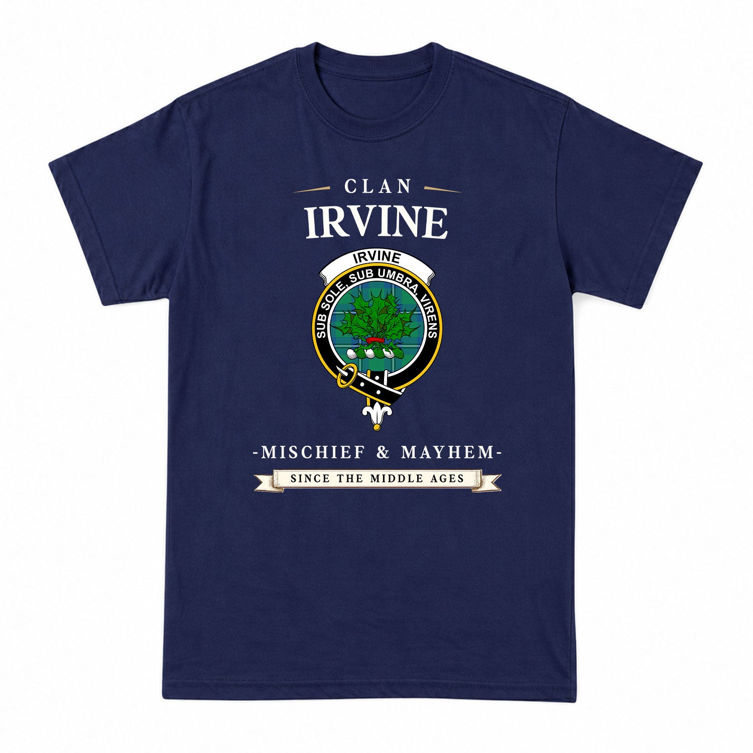 Irvine Ancient Tartan Crest Mischief and Mayhem T-shirt