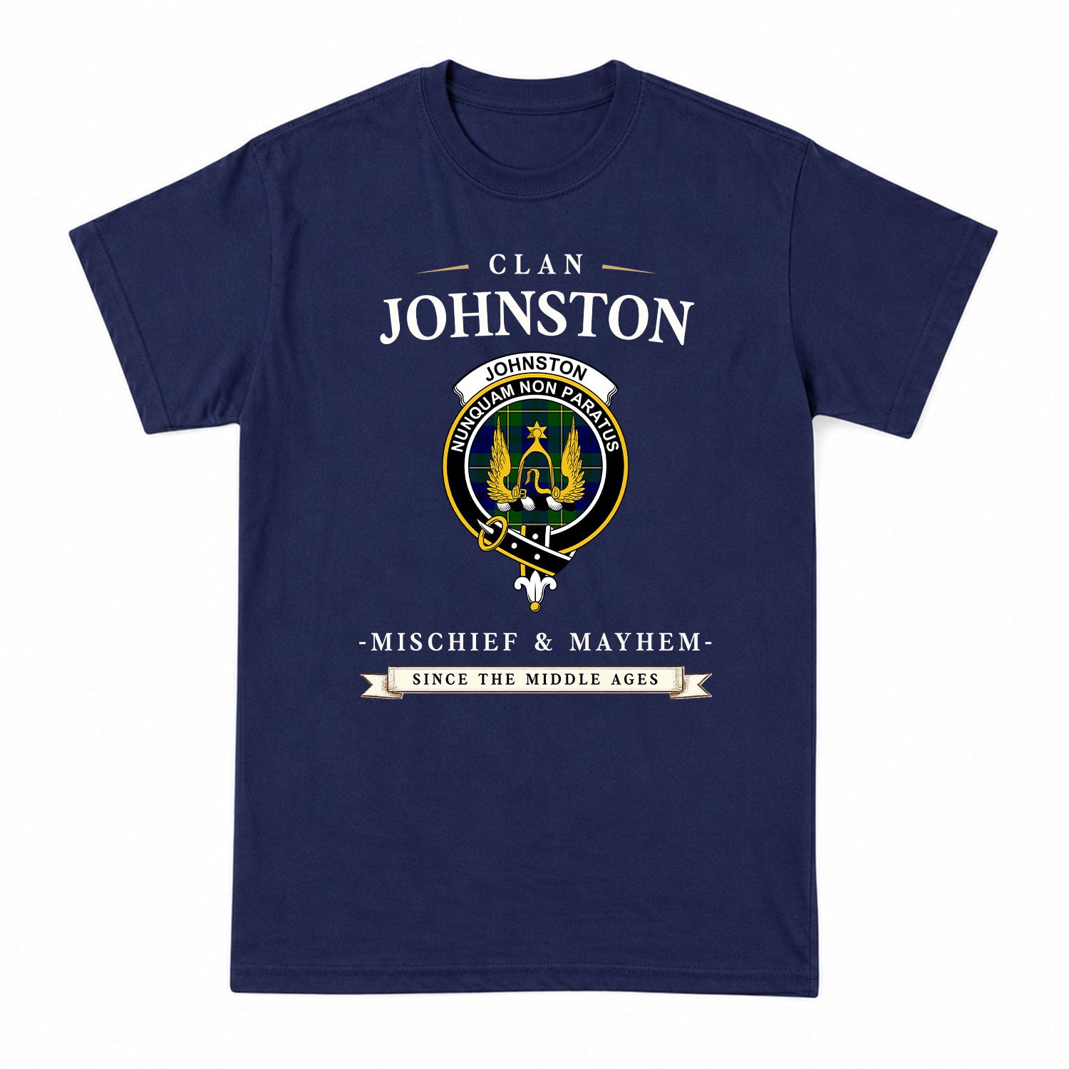 Johnston Modern Tartan Crest Mischief and Mayhem T-shirt