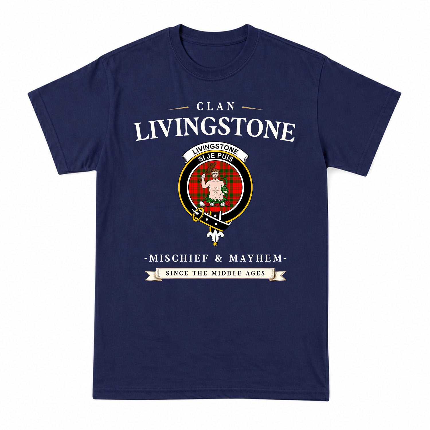 Livingstone Tartan Crest Mischief and Mayhem T-shirt