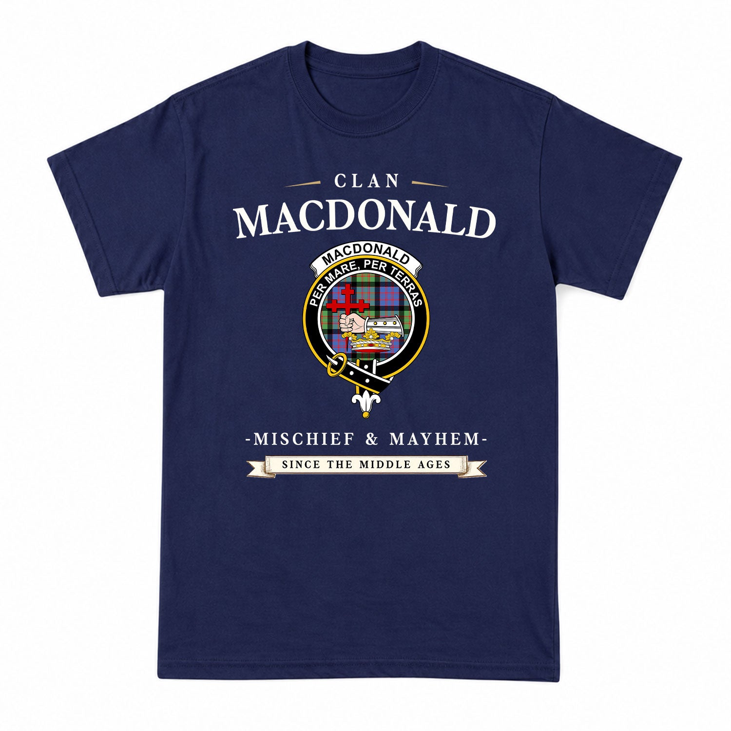 MacDonald Ancient Tartan Crest Mischief and Mayhem T-shirt