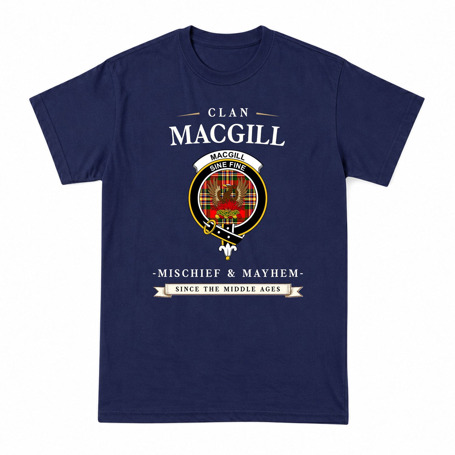 MacGill Modern Tartan Crest Mischief and Mayhem T-shirt