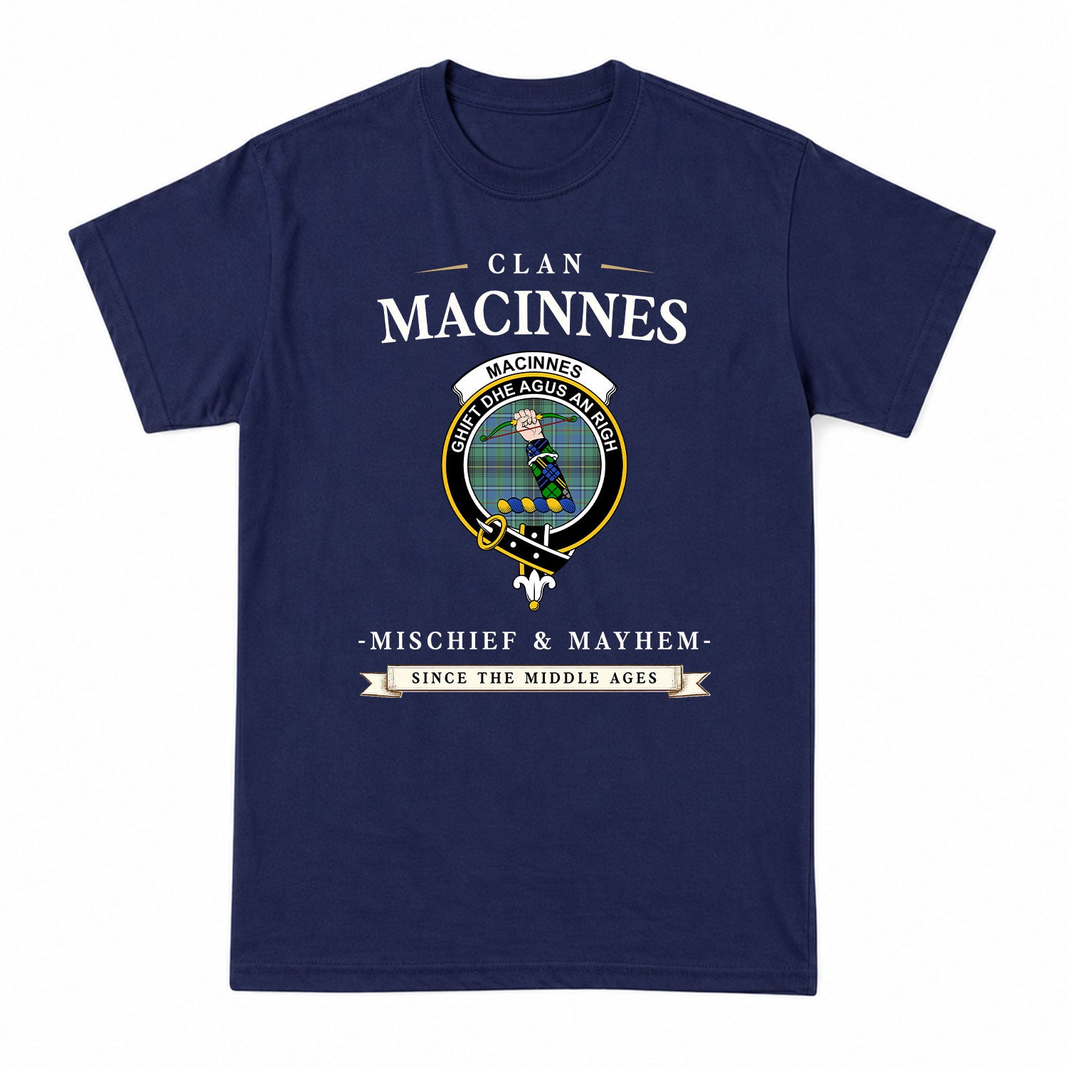 MacInnes Ancient Tartan Crest Mischief and Mayhem T-shirt