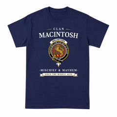 MacIntosh Hunting Weathered Tartan Crest Mischief and Mayhem T-shirt
