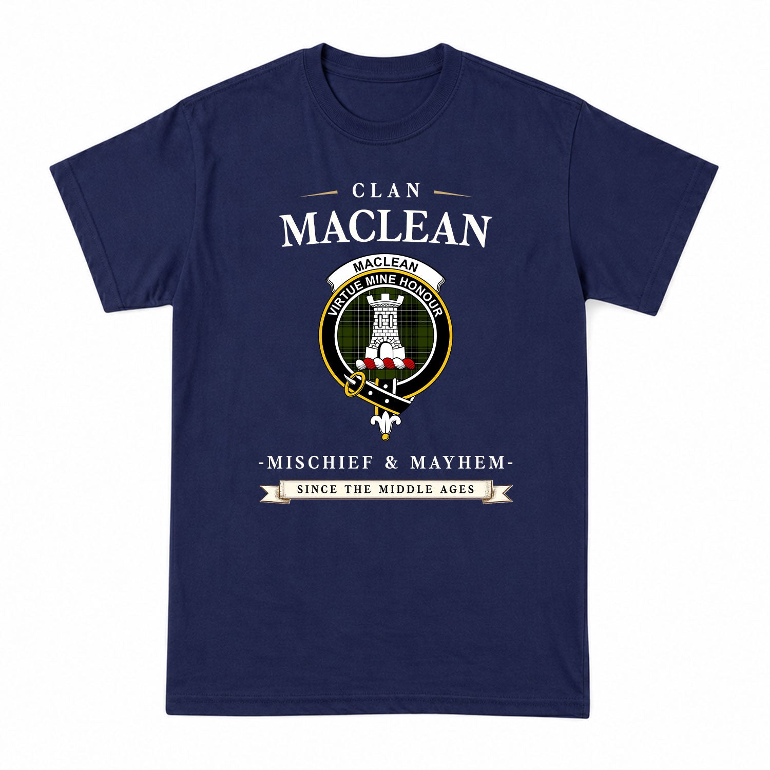 MacLean Hunting Tartan Crest Mischief and Mayhem T-shirt