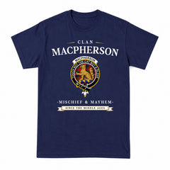 MacPherson Modern Tartan Crest Mischief and Mayhem T-shirt