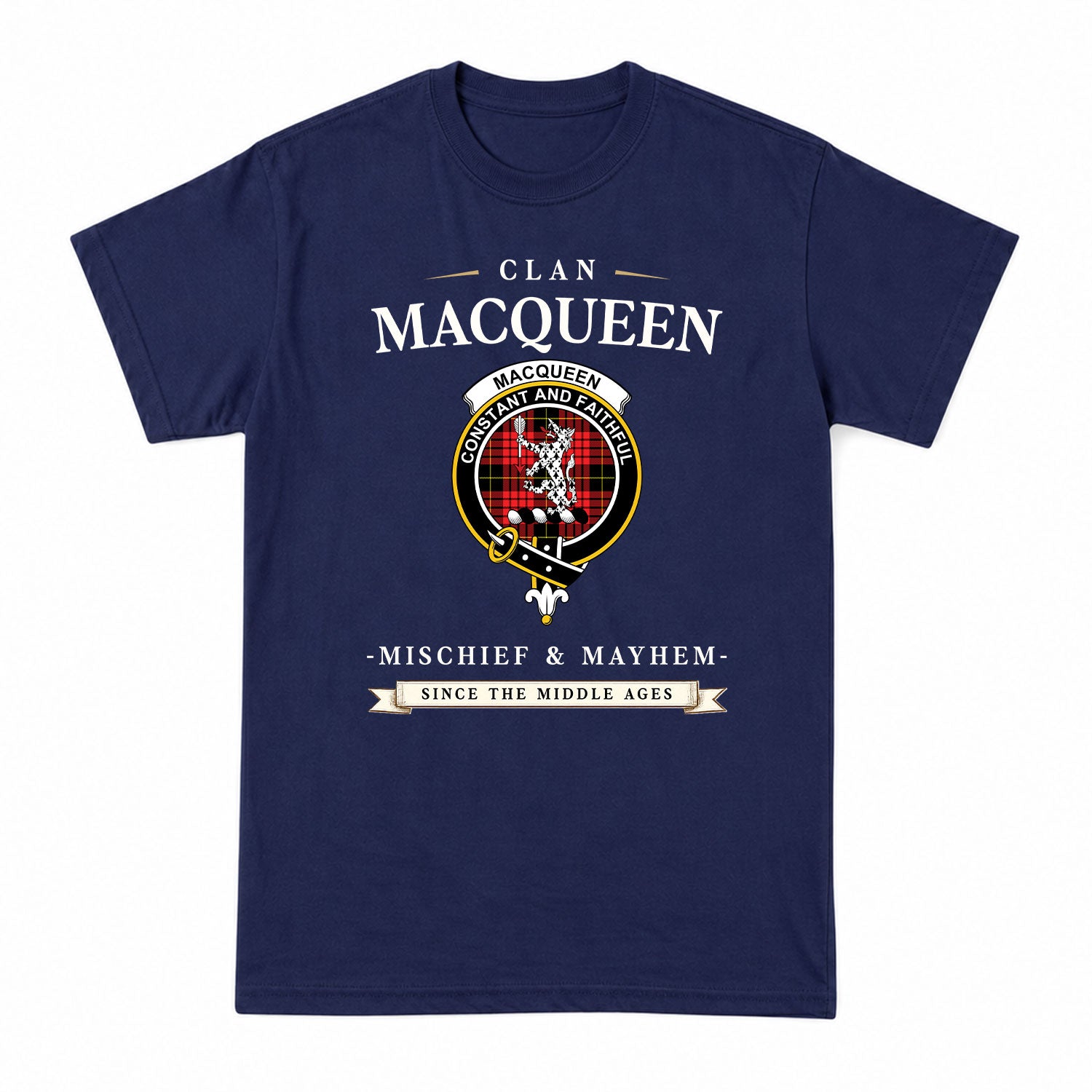 MacQueen Modern Tartan Crest Mischief and Mayhem T-shirt