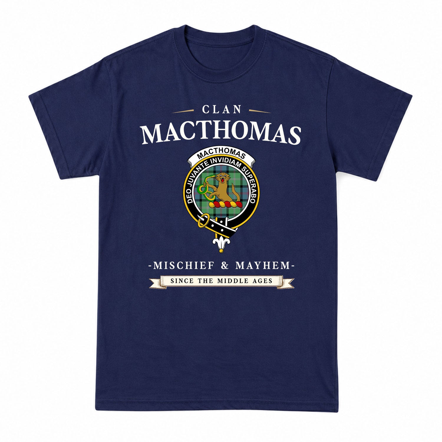 MacThomas Ancient Tartan Crest Mischief and Mayhem T-shirt
