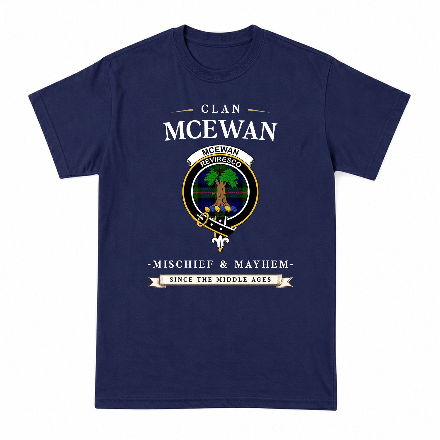 McEwan Modern Tartan Crest Mischief and Mayhem T-shirt