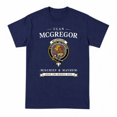 McGregor Hunting Ancient Tartan Crest Mischief and Mayhem T-shirt
