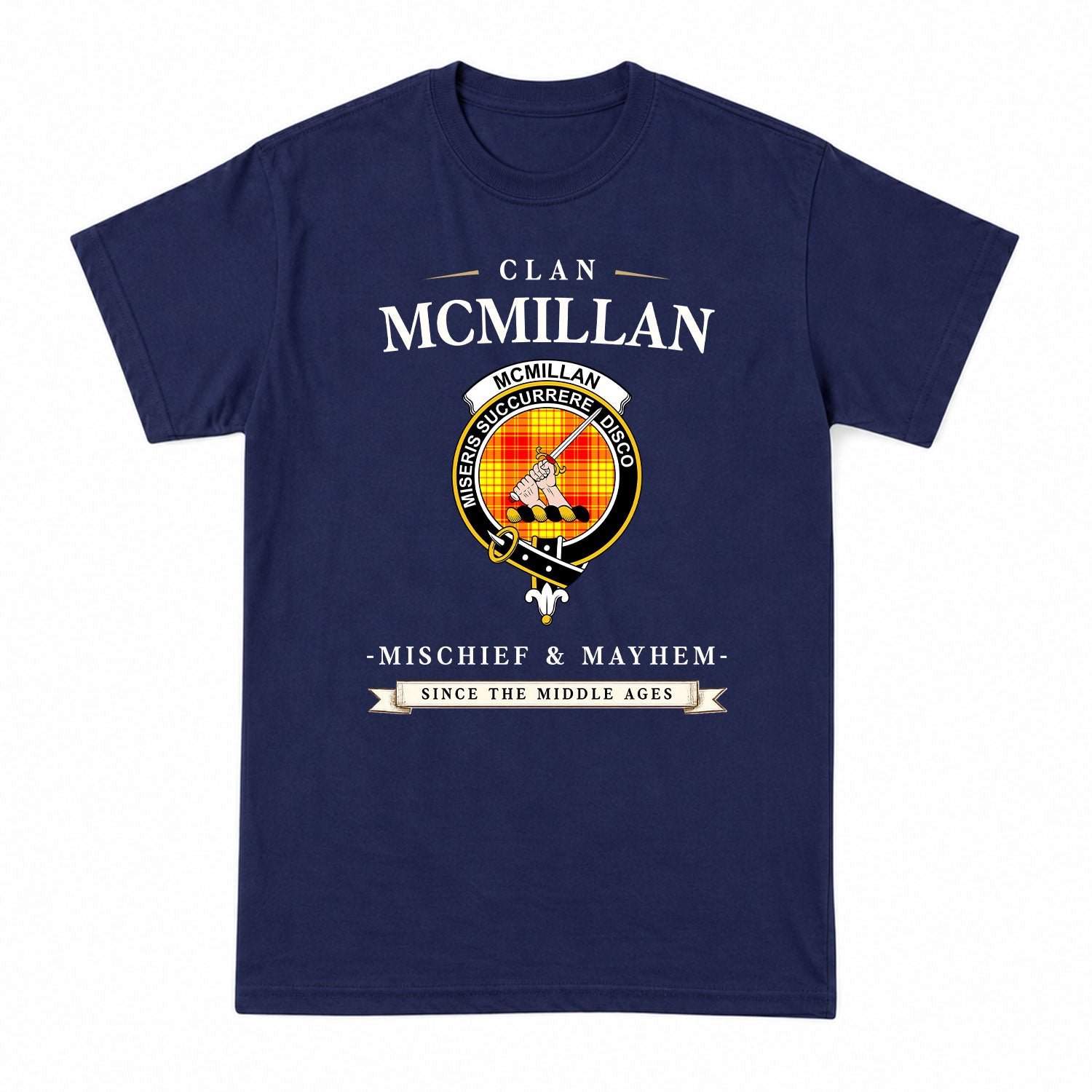 McMillan Clan Tartan Crest Mischief and Mayhem T-shirt