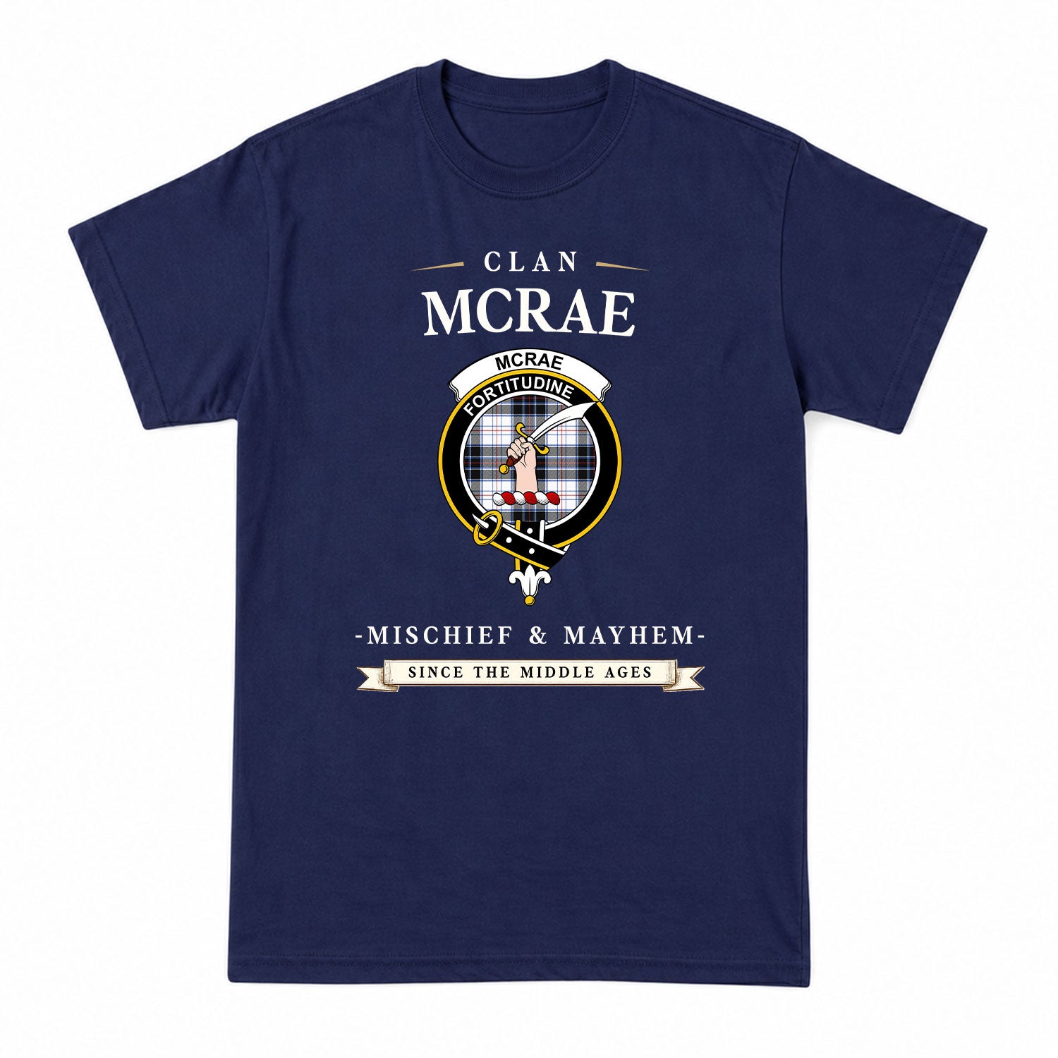 McRae Dress Modern Tartan Crest Mischief and Mayhem T-shirt