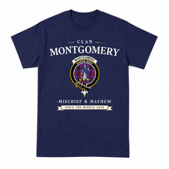 Montgomery Modern Tartan Crest Mischief and Mayhem T-shirt
