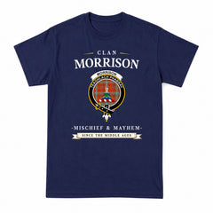 Morrison Red Ancient Tartan Crest Mischief and Mayhem T-shirt