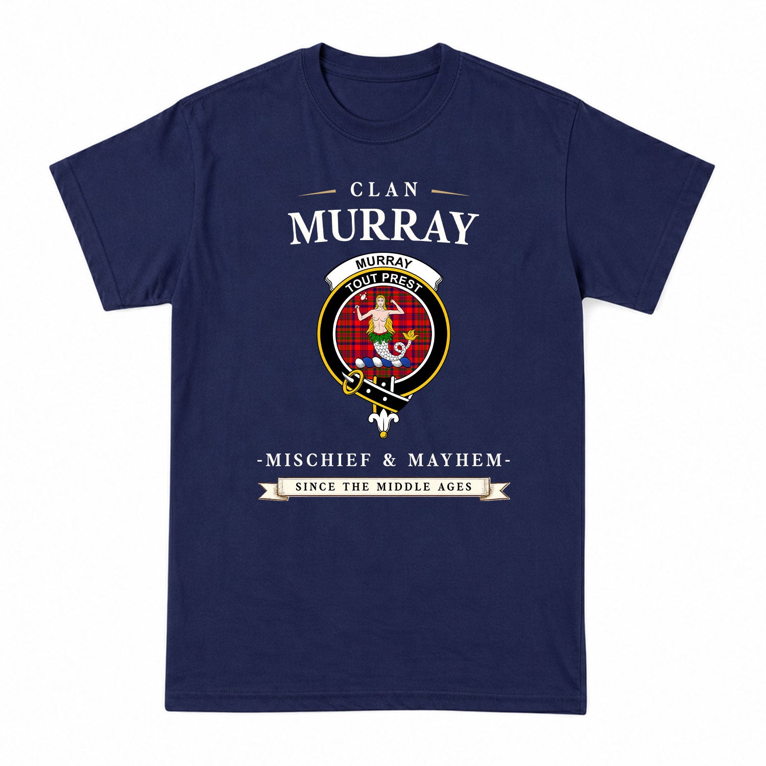 Murray of Tulloch Modern Tartan Crest Mischief and Mayhem T-shirt