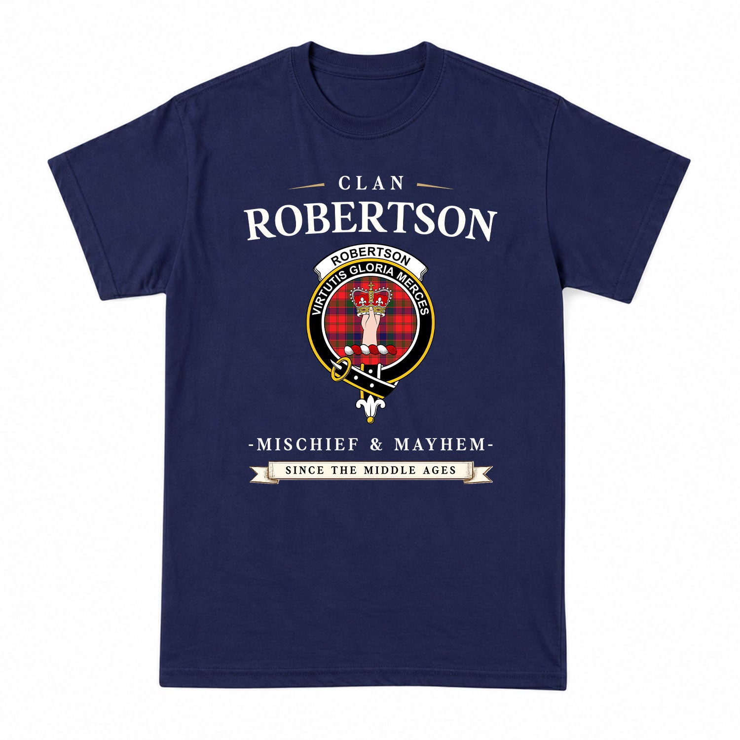 Robertson Modern Tartan Crest Mischief and Mayhem T-shirt