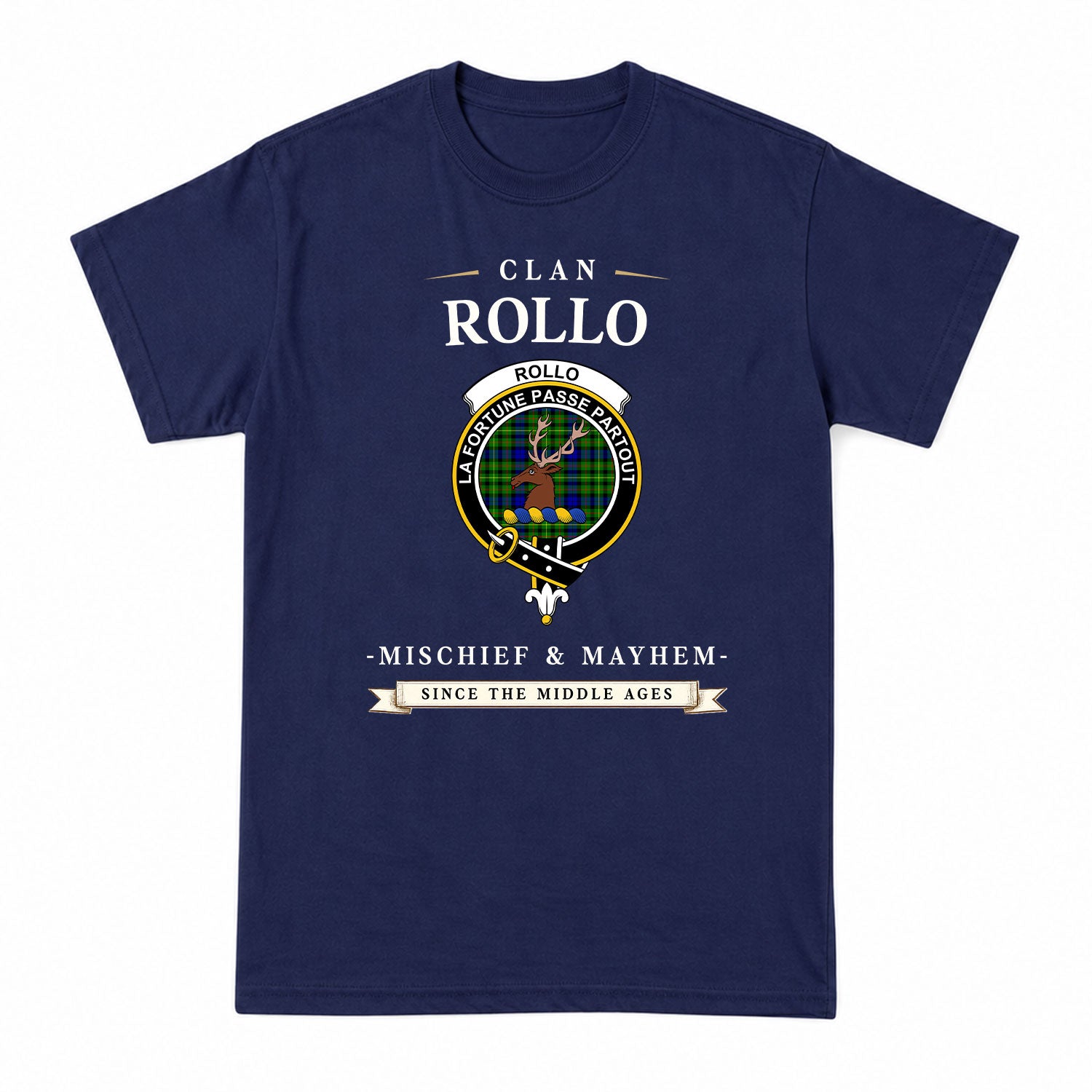 Rollo Modern Tartan Crest Mischief and Mayhem T-shirt