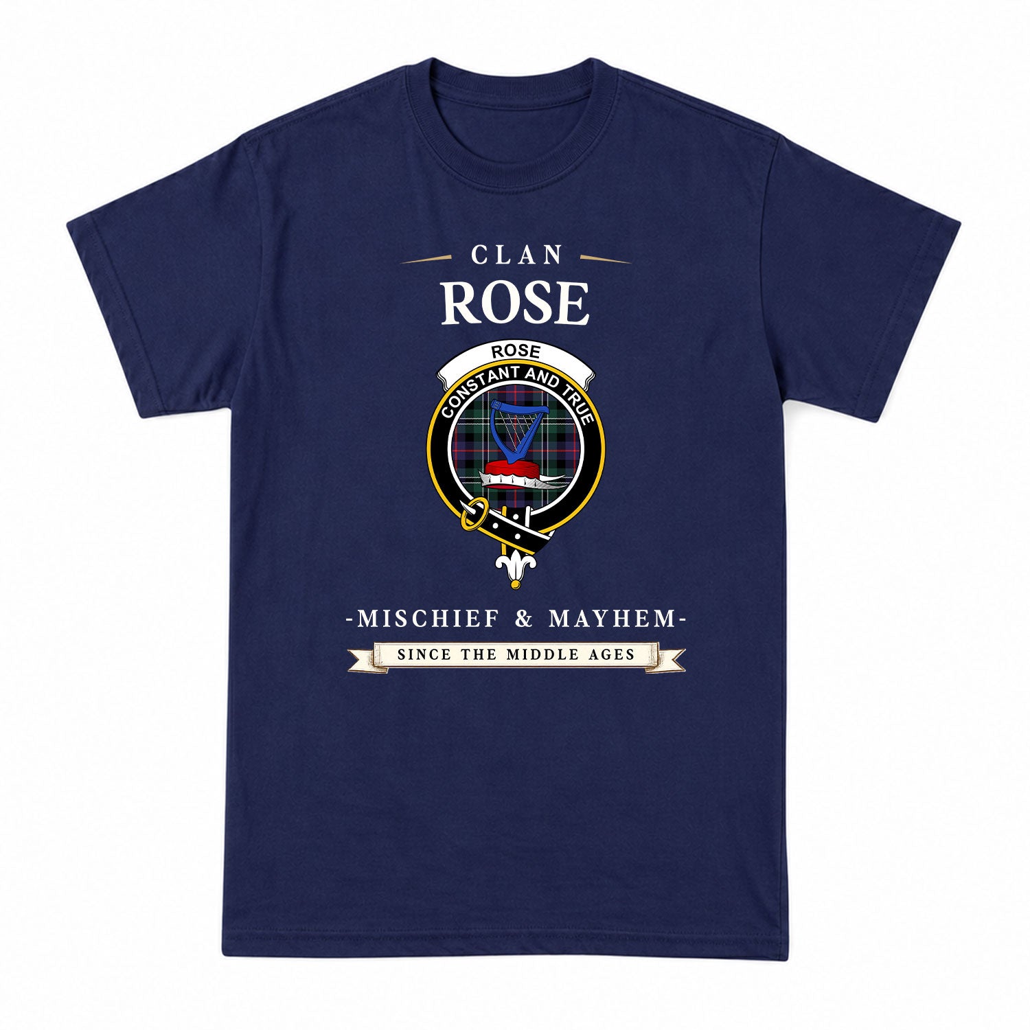 Rose Hunting Modern Tartan Crest Mischief and Mayhem T-shirt