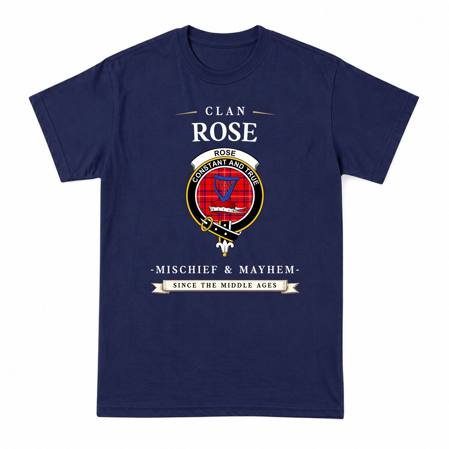 Rose Modern Tartan Crest Mischief and Mayhem T-shirt