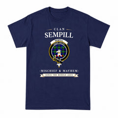 Sempill Modern Tartan Crest Mischief and Mayhem T-shirt