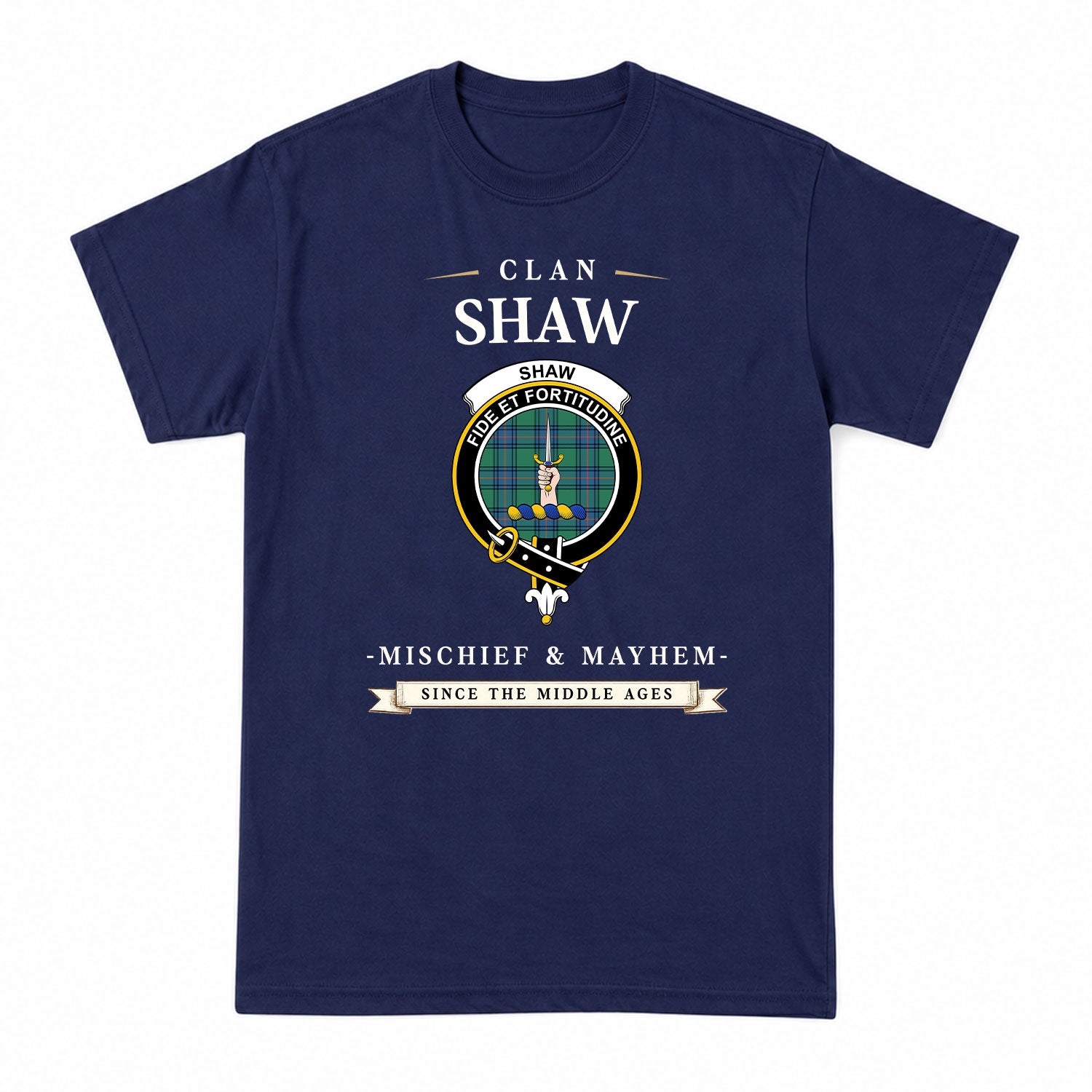 Shaw Ancient Tartan Crest Mischief and Mayhem T-shirt