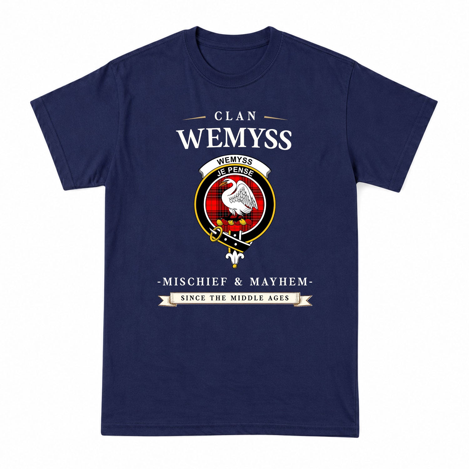 Wemyss Modern Tartan Crest Mischief and Mayhem T-shirt