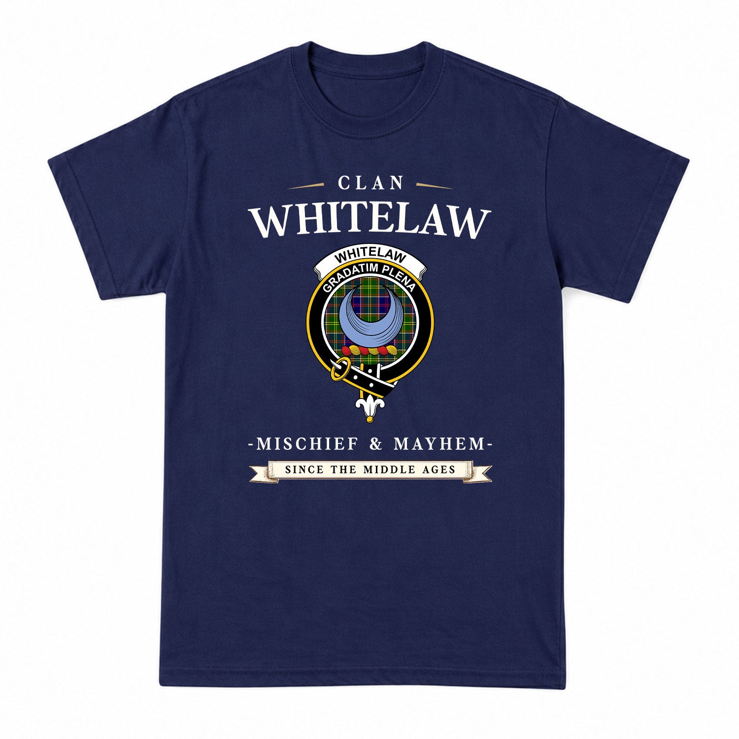 Whitelaw Tartan Crest Mischief and Mayhem T-shirt