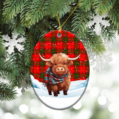 Adair Modern Tartan Christmas Ceramic Ornament - Highland Cows Snow Style