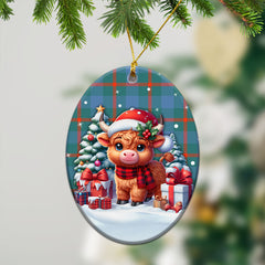 Agnew Ancient Tartan Christmas Ceramic Ornament - Highland Cow Winter Style